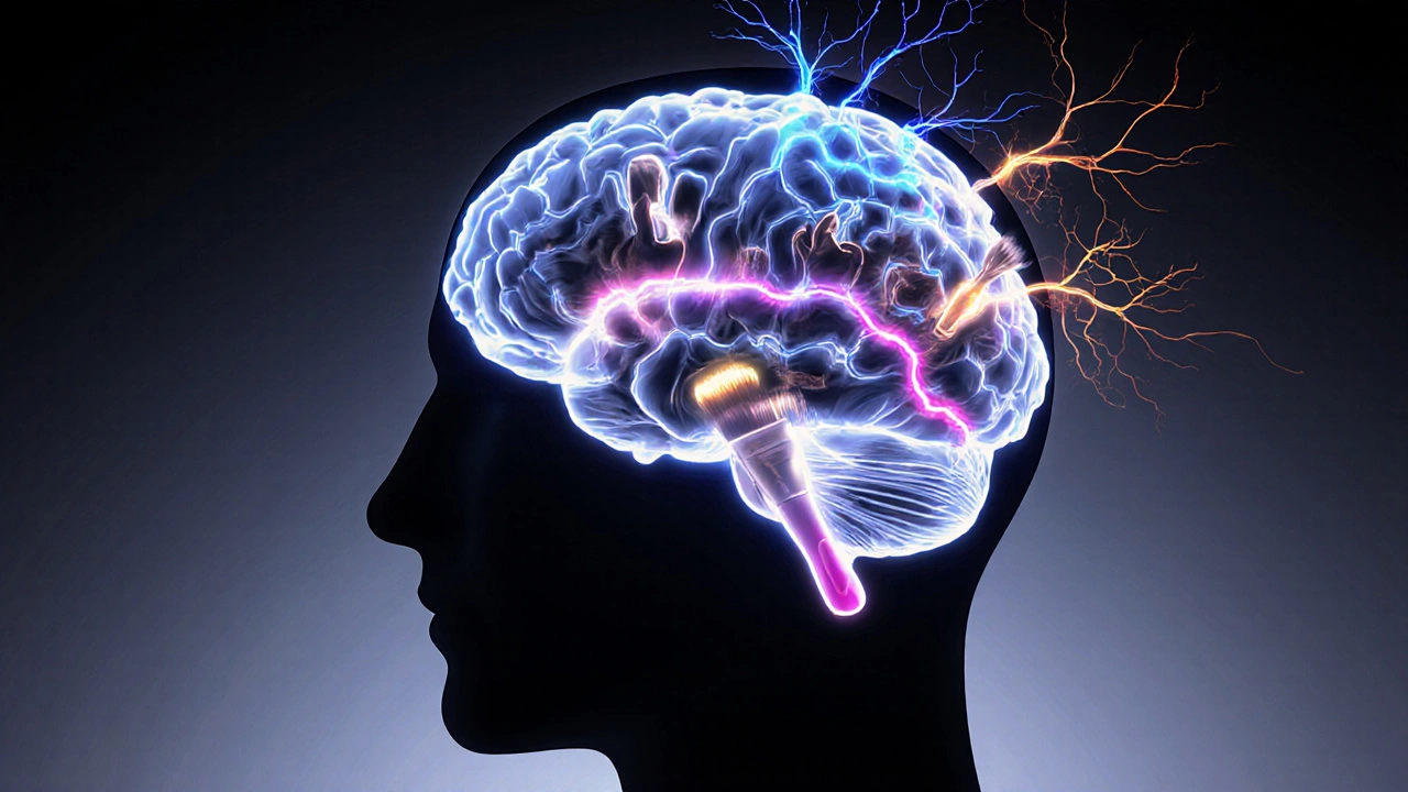 Illustration of a glowing brain with colorful brush‑stroke pathways representing neuroplasticity.