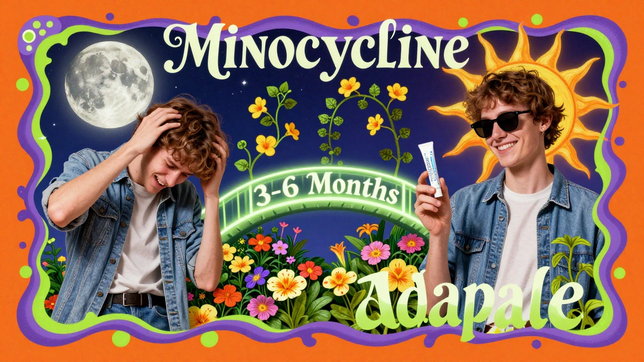 Split image of patient transitioning from dizziness to clear skin with topical treatments