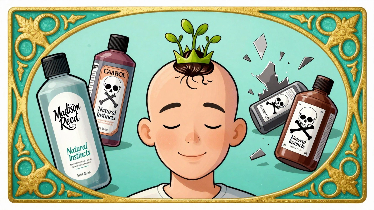 Crowned scalp with gentle hair dyes, harsh chemicals broken nearby