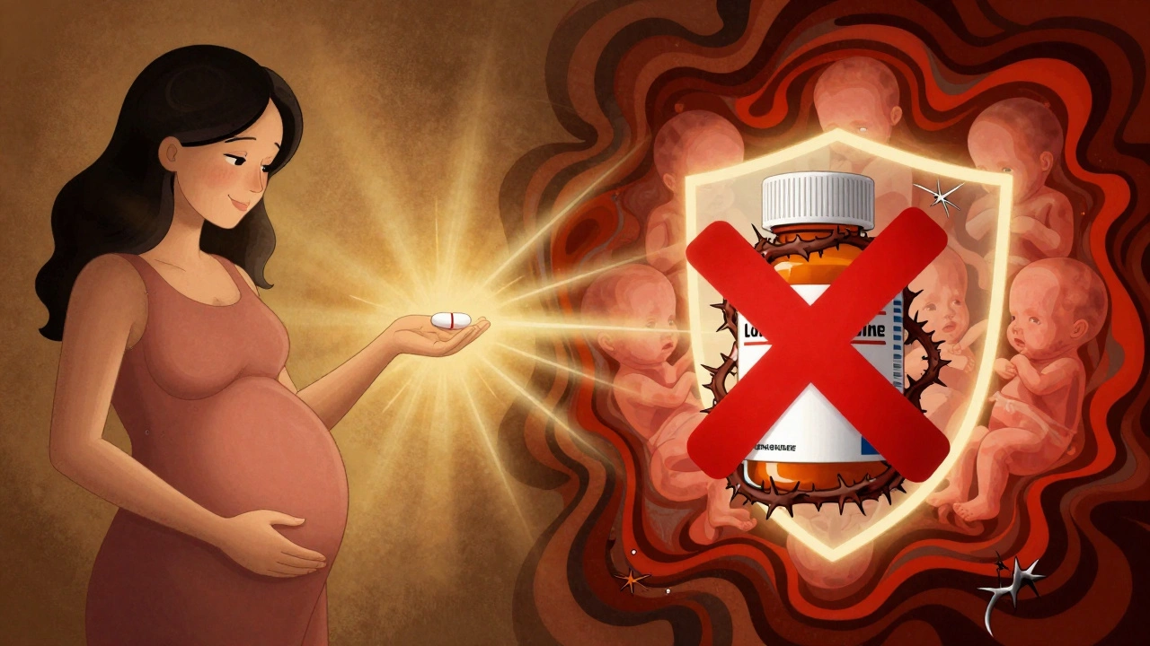 Split image: safe antihistamine with glowing rays versus banned decongestant wrapped in thorns.