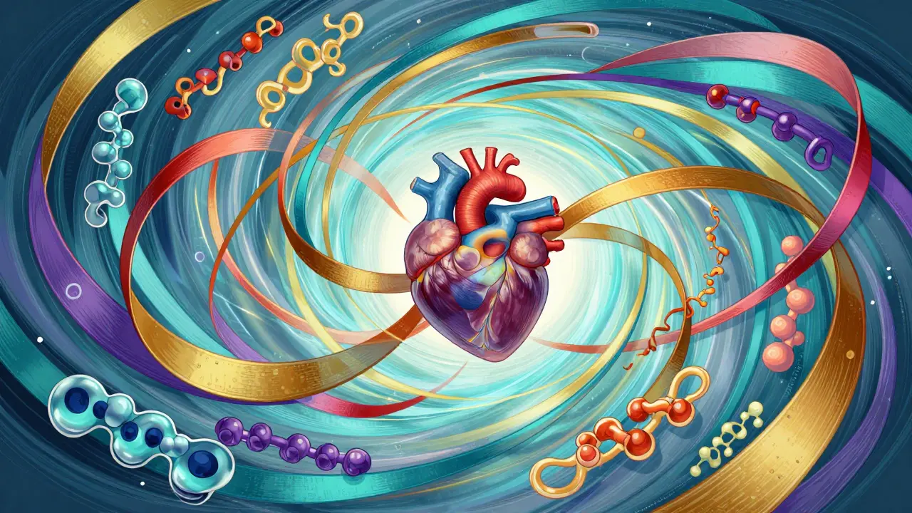 Abstract colorful ribbons wrapping around a human figure representing systemic biologic treatment.