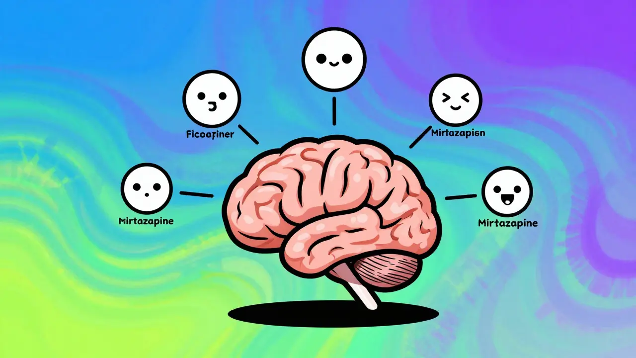 Abstract illustration of brain and appetite signals in psychedelic art style