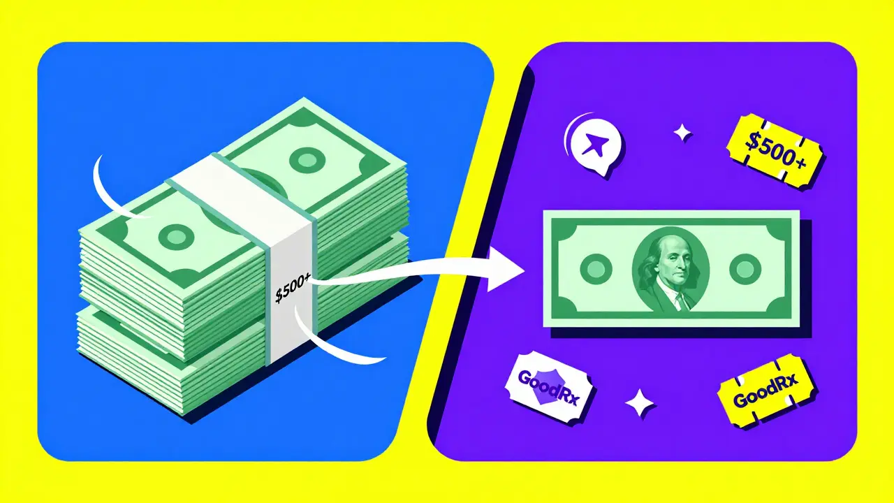 Illustration comparing high retail costs vs discount savings