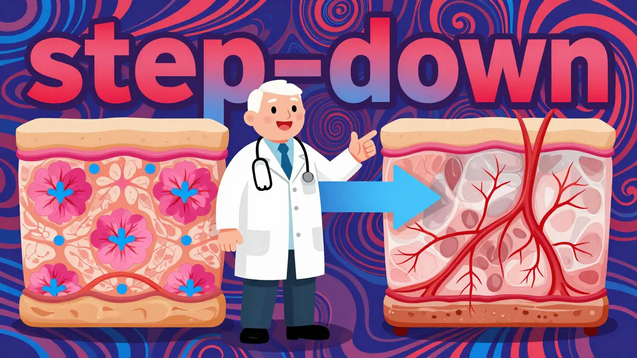 Split illustration of healthy vs thin skin with doctor guidance