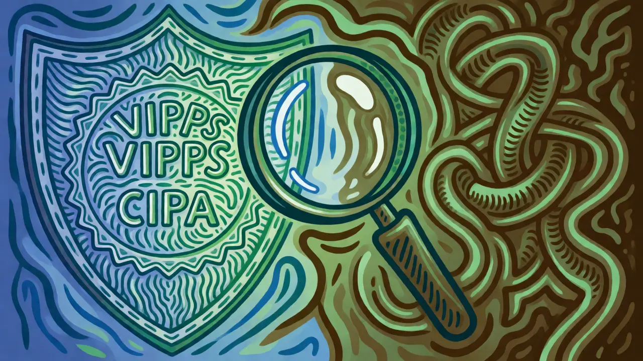 Split illustration contrasting safe blue shields with risky brown tangles.