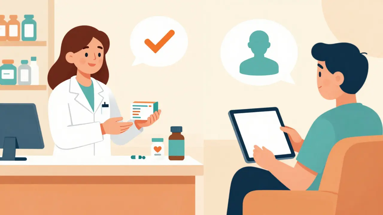 Split view of buying meds locally vs. online telehealth